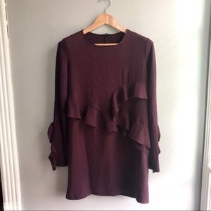 Zara Burgundy Ruffle Long Sleeve Dress